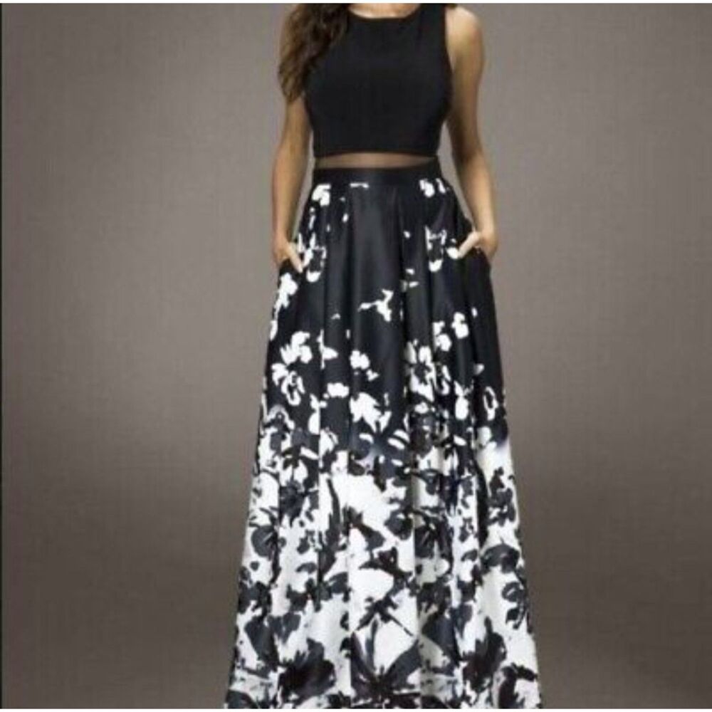Betsy & Adam gorgeous Illusion, floral print with mesh insert, size 12